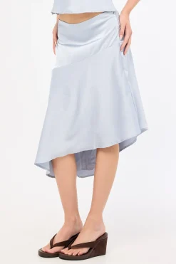 True Romance Satin Midi Skirt Ice Blue