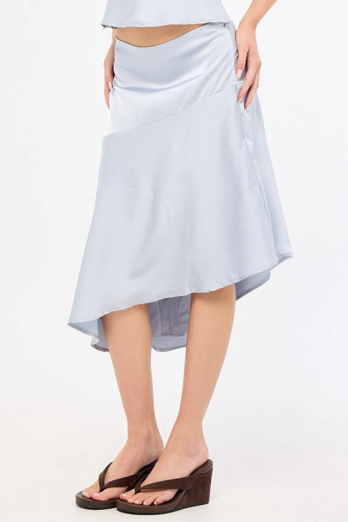 True Romance Satin Midi Skirt Ice Blue