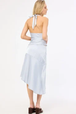 True Romance Satin Midi Skirt Ice Blue