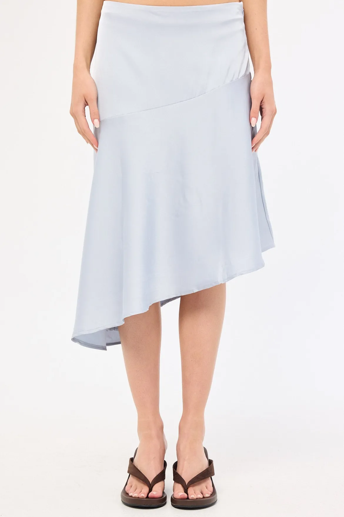 True Romance Satin Midi Skirt Ice Blue