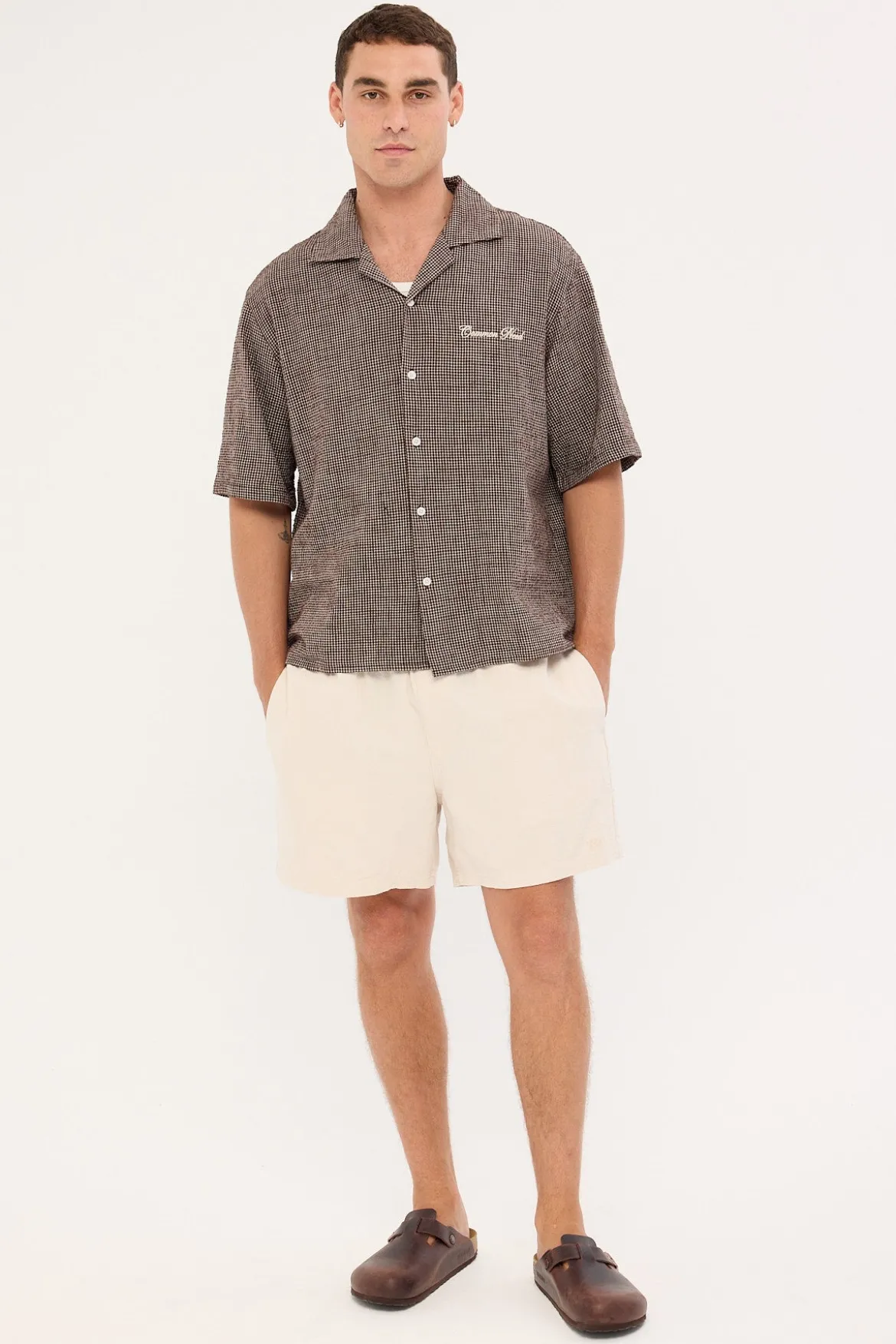 Truman Boxy Cropped Resort Shirt Brown Check