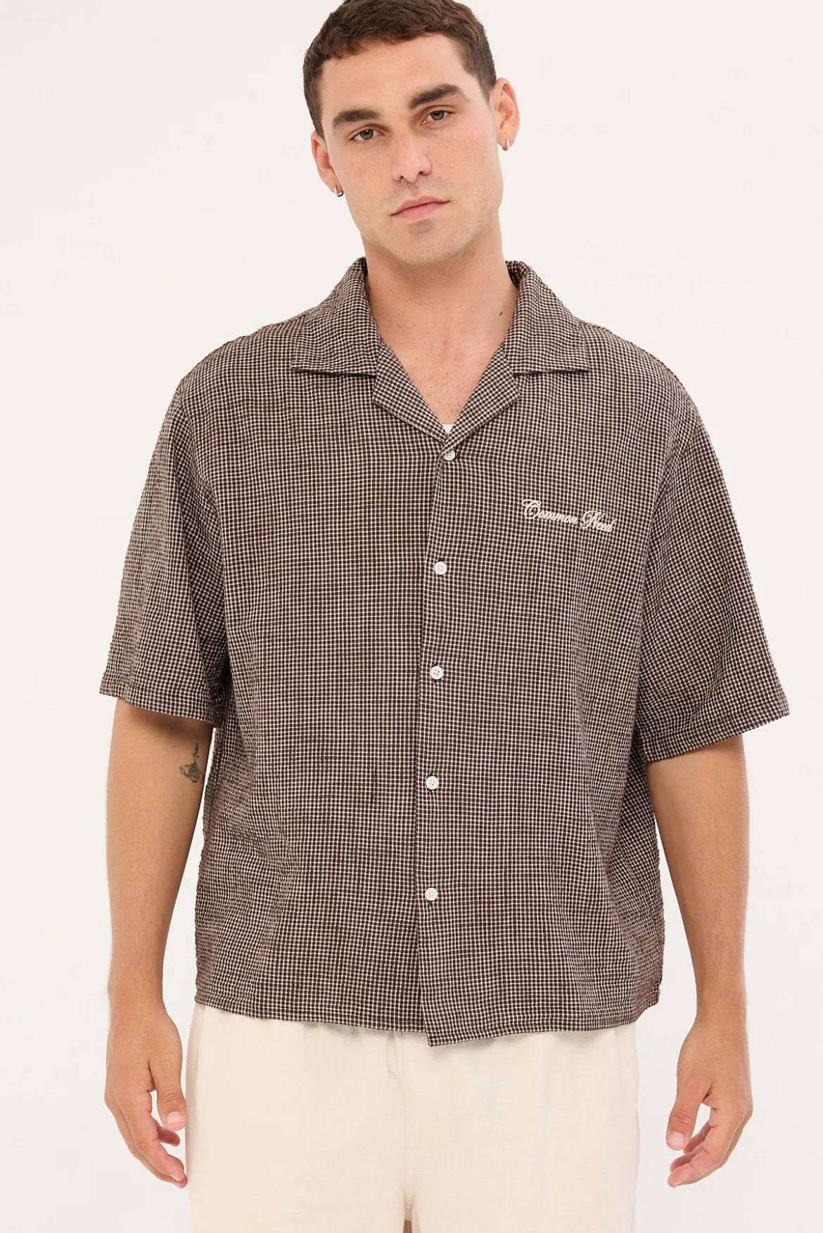 Truman Boxy Cropped Resort Shirt Brown Check