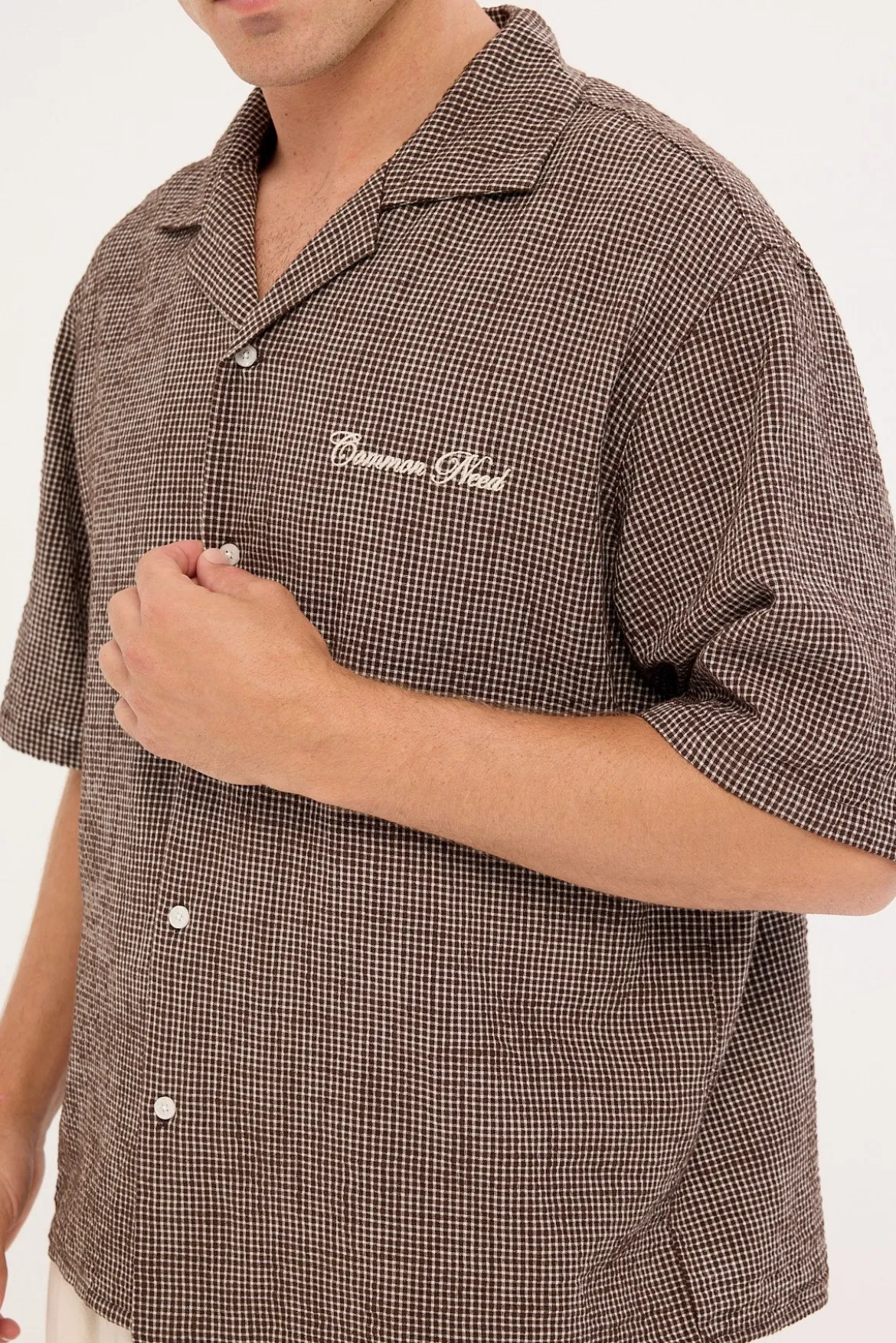 Truman Boxy Cropped Resort Shirt Brown Check