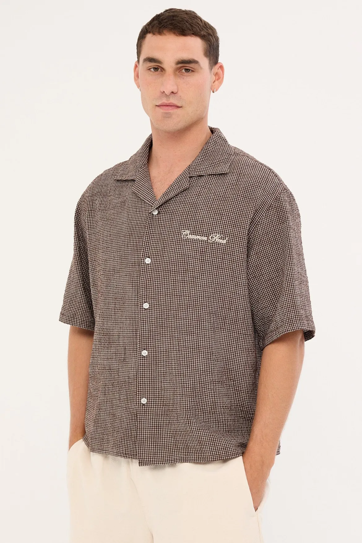 Truman Boxy Cropped Resort Shirt Brown Check