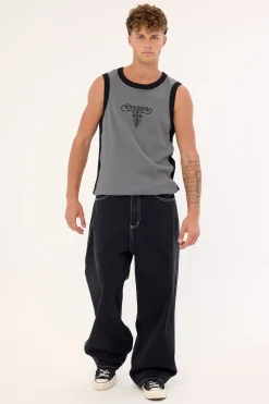 Tusk Panelled Bound High Neck Tank Dark Grey