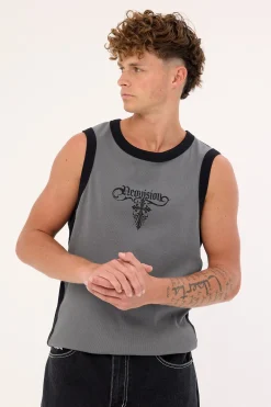 Tusk Panelled Bound High Neck Tank Dark Grey
