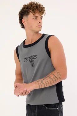 Tusk Panelled Bound High Neck Tank Dark Grey