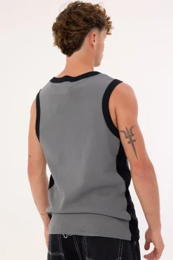 Tusk Panelled Bound High Neck Tank Dark Grey