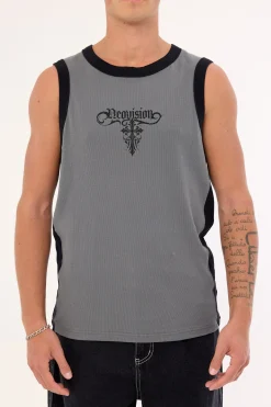Tusk Panelled Bound High Neck Tank Dark Grey
