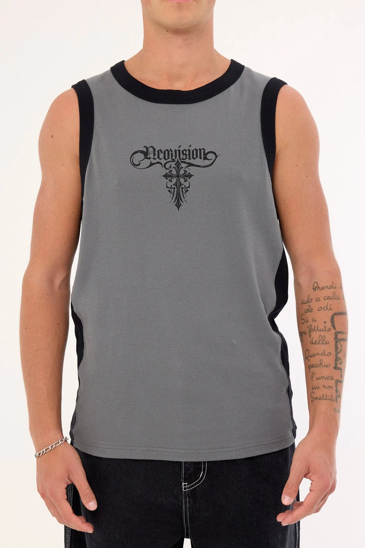 Tusk Panelled Bound High Neck Tank Dark Grey