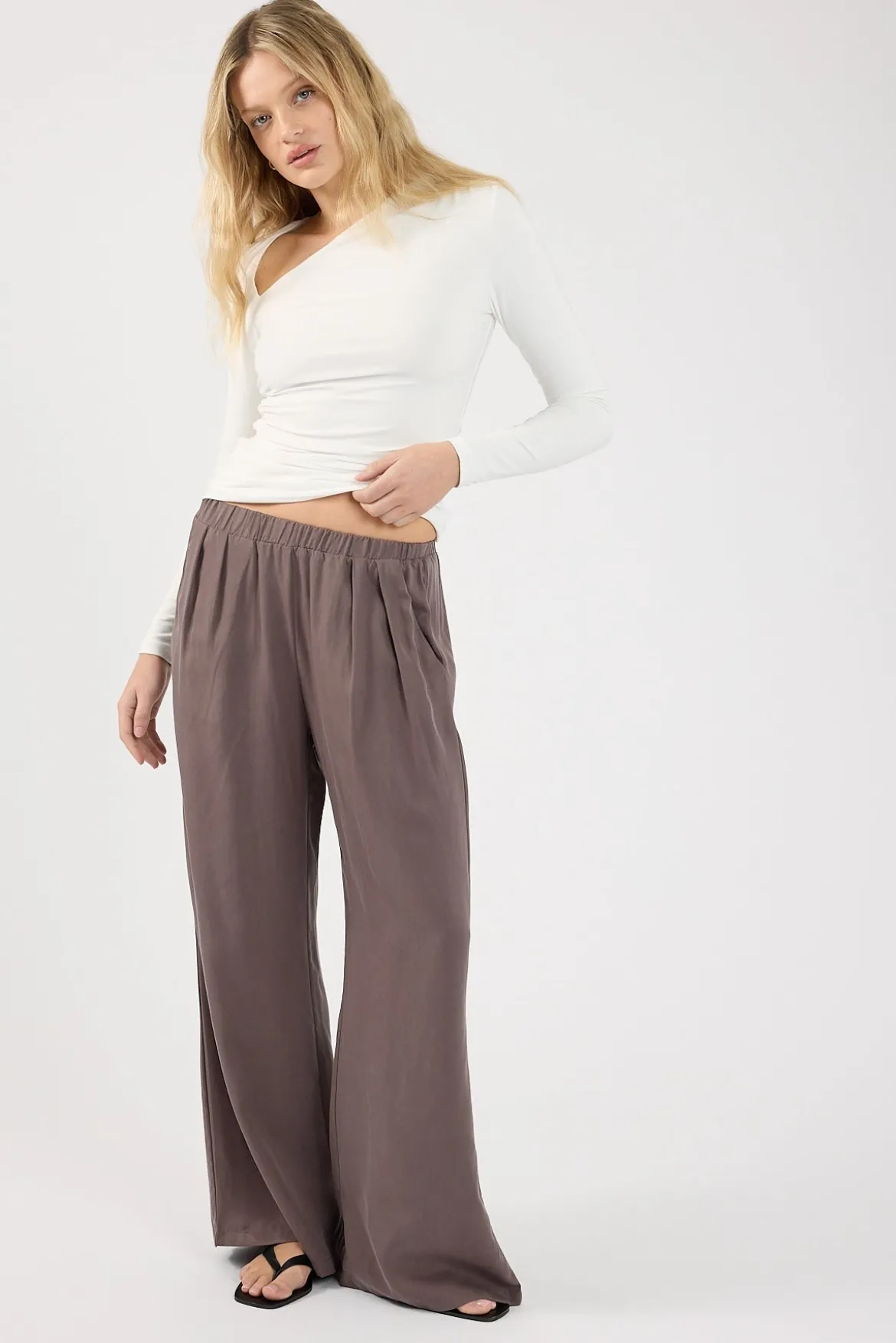 Twilight Elastic Wide Leg Pants Charcoal
