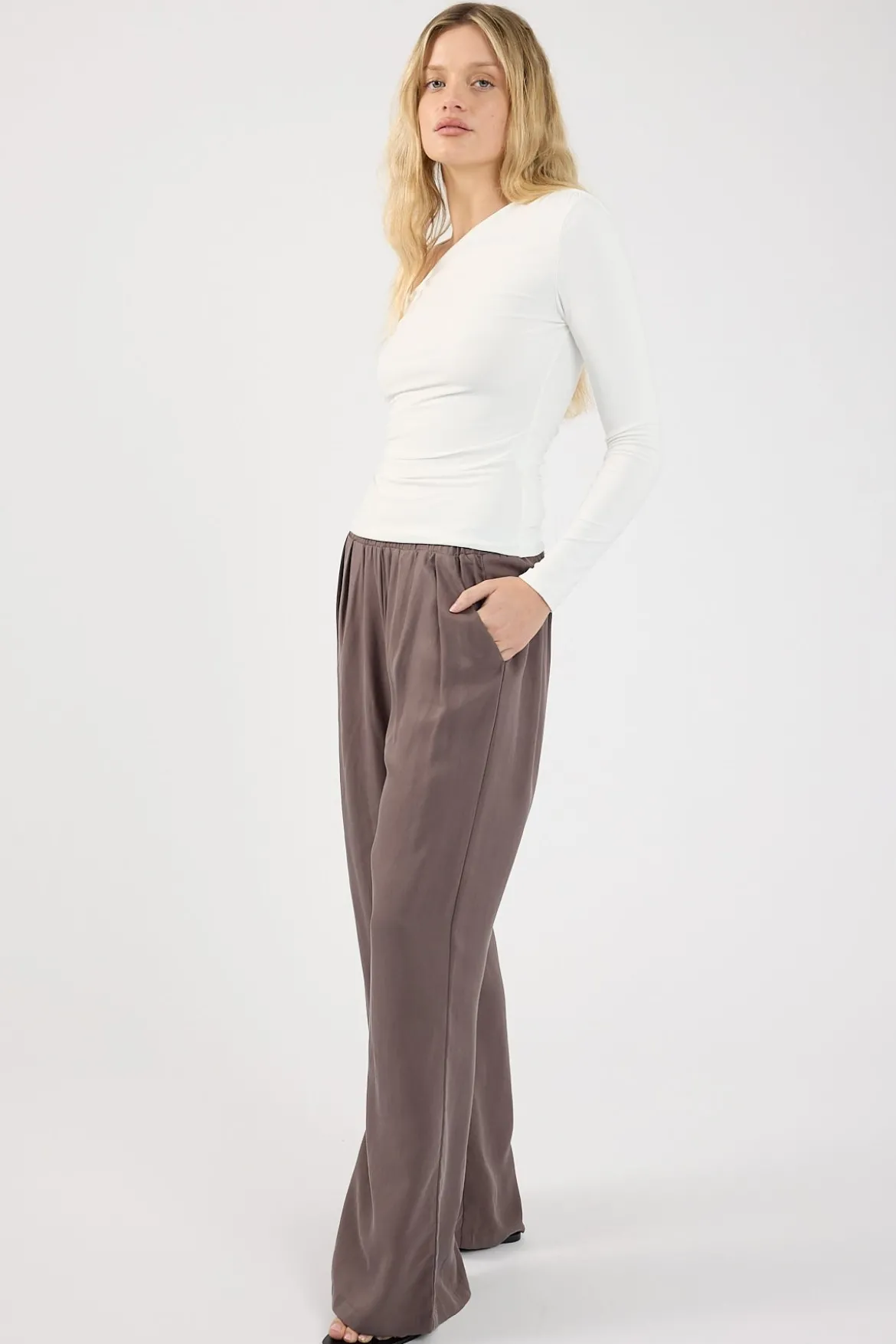 Twilight Elastic Wide Leg Pants Charcoal