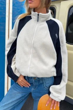 Two Tides Zip Through Sherpa Fleece Egret/Navy Blue