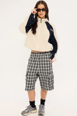 Two Tides Zip Through Sherpa Fleece Egret/Navy Blue