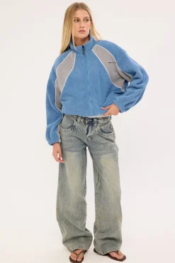 Two Tides Zip Through Sherpa Fleece Blue/Grey