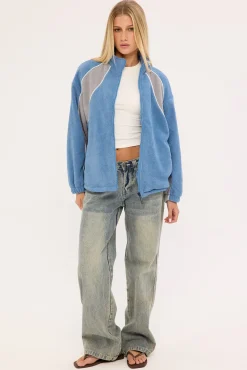 Two Tides Zip Through Sherpa Fleece Blue/Grey
