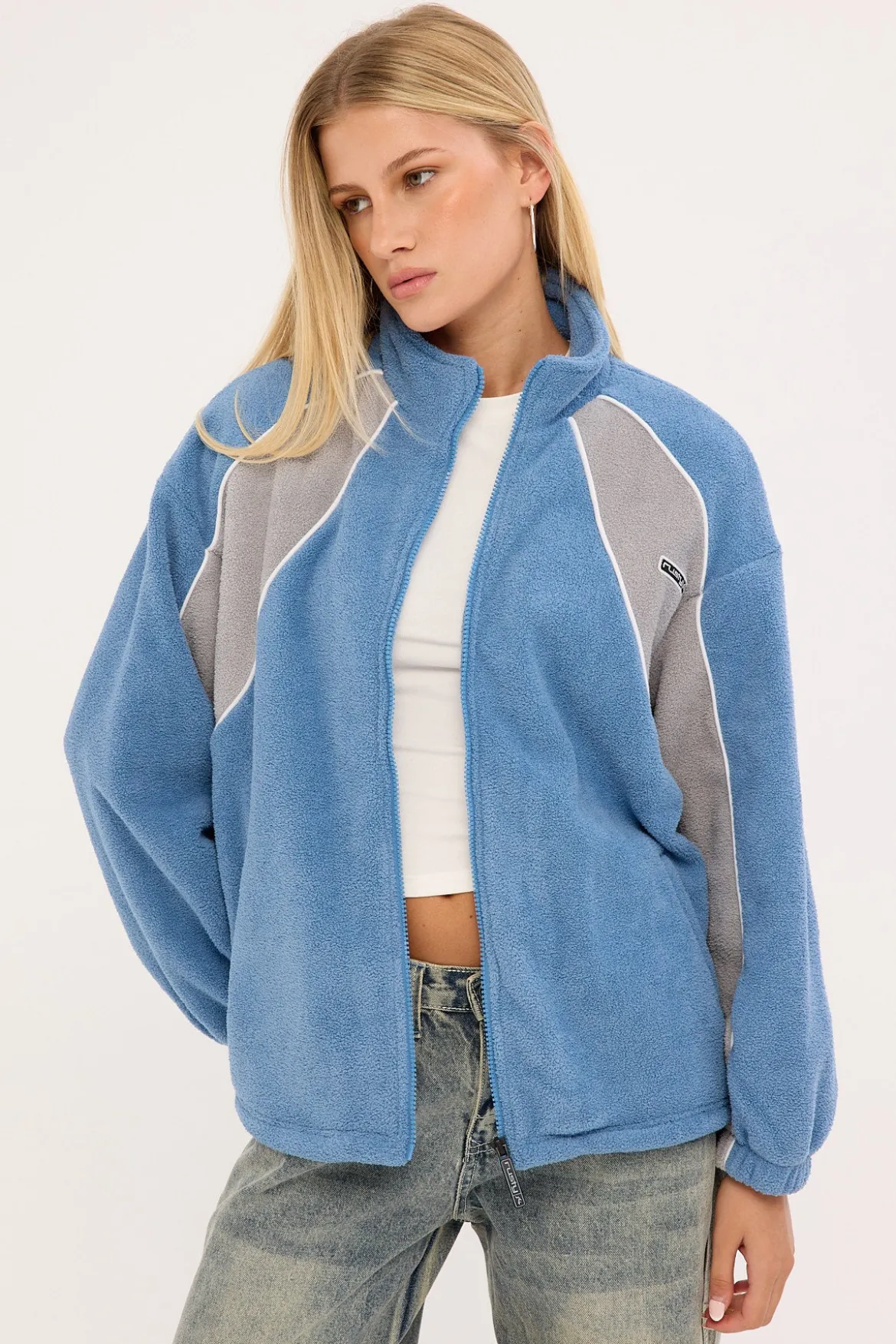 Two Tides Zip Through Sherpa Fleece Blue/Grey
