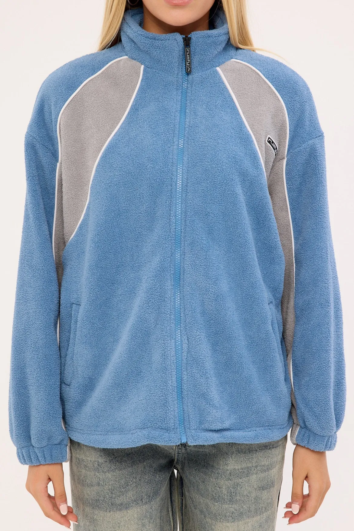 Two Tides Zip Through Sherpa Fleece Blue/Grey