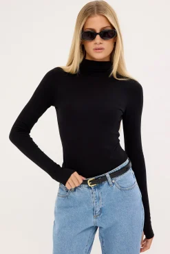 Tyler Mock Neck Long Sleeve Bodysuit Black