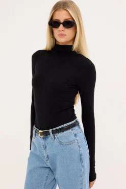 Tyler Mock Neck Long Sleeve Bodysuit Black