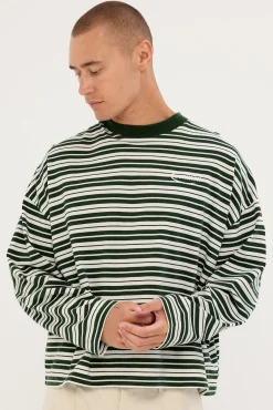 Ultrix Heavyweight Cropped Long Sleeve Tee Dark Green Stripe