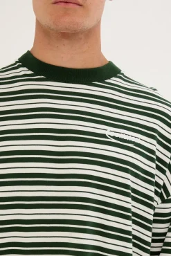 Ultrix Heavyweight Cropped Long Sleeve Tee Dark Green Stripe