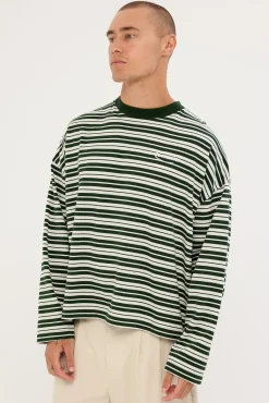 Ultrix Heavyweight Cropped Long Sleeve Tee Dark Green Stripe