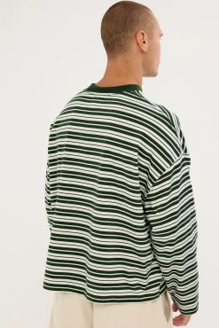 Ultrix Heavyweight Cropped Long Sleeve Tee Dark Green Stripe