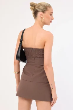 Uma Buckle Strapless Top Taupe