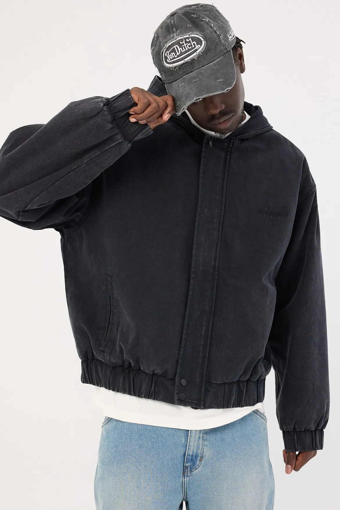 Unknown Hooded Bomber Jacket Washed Black