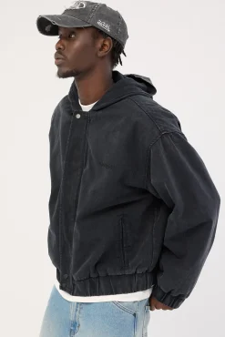 Unknown Hooded Bomber Jacket Washed Black