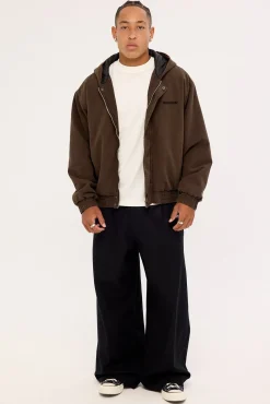 Unknown Hooded Bomber Jacket Washed Brown