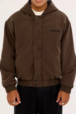 Unknown Hooded Bomber Jacket Washed Brown