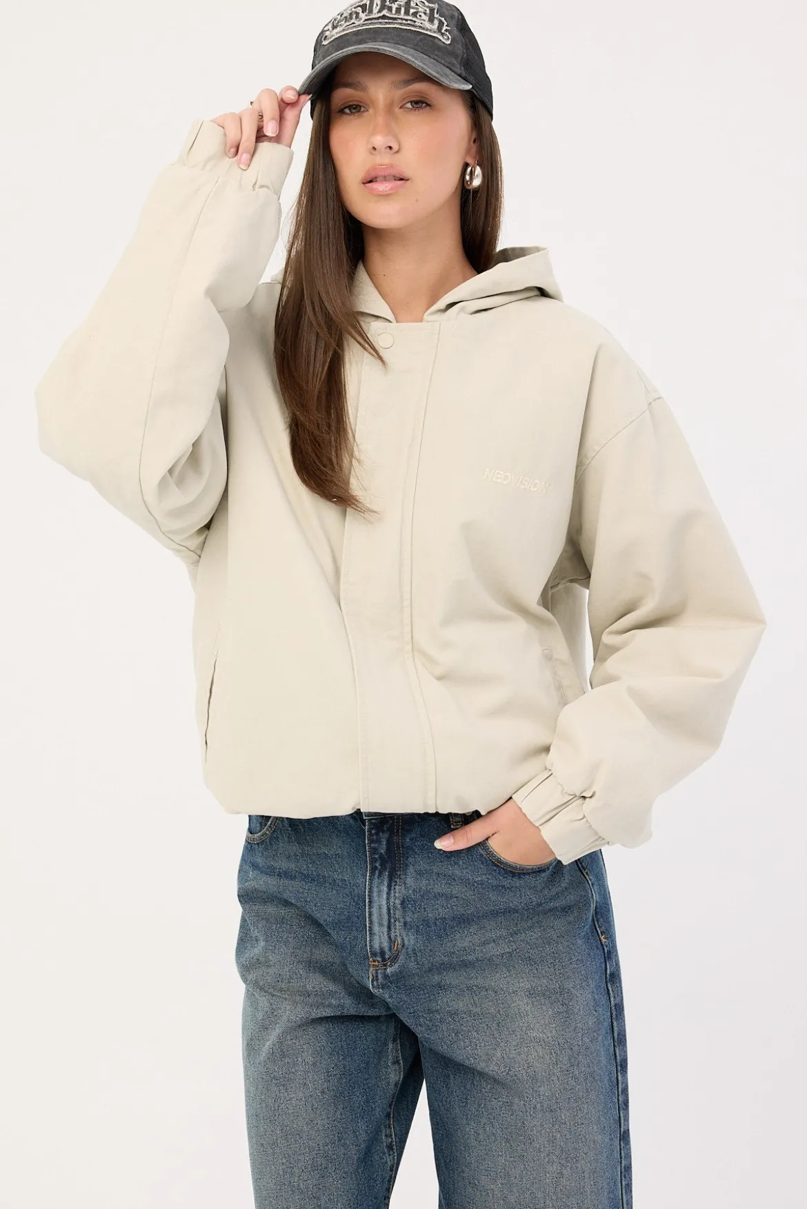 Unknown Hooded Bomber Jacket Washed Stone