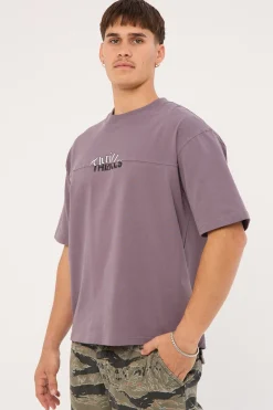 Used And Fused Box Fit Oversize Short Tee Purple Ash