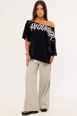 Venomous Off Shoulder Relaxed Tee Black