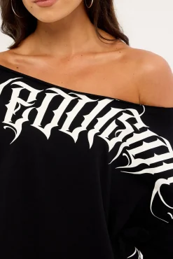 Venomous Off Shoulder Relaxed Tee Black