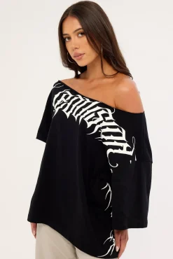 Venomous Off Shoulder Relaxed Tee Black