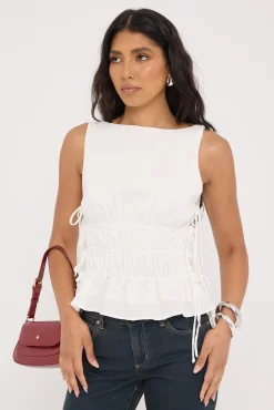 Verona Ruched Side Tie Top White