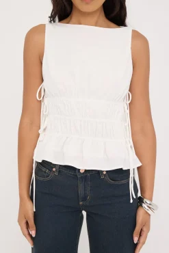 Verona Ruched Side Tie Top White