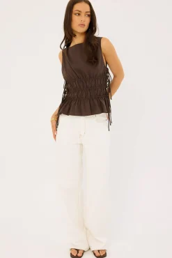 Verona Ruched Side Tie Top Chocolate