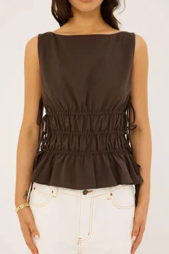 Verona Ruched Side Tie Top Chocolate