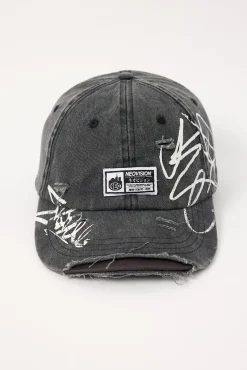 Vice Distressed Dad Cap Washed Black