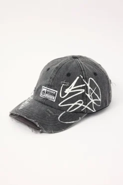 Vice Distressed Dad Cap Washed Black