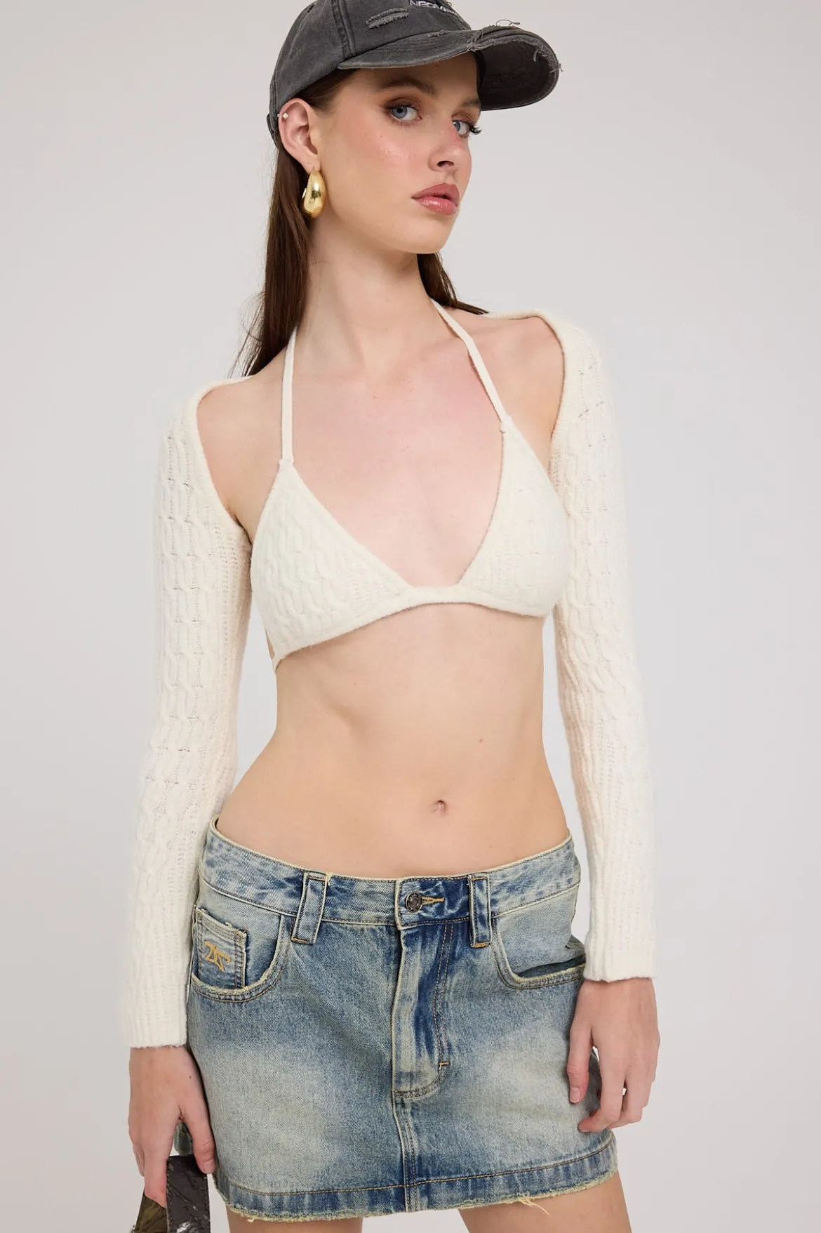 Vida Tie Up Knit Bralette Cream