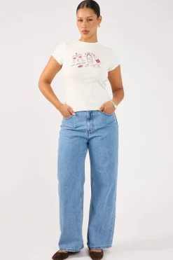 Vino Cap Sleeve Tee White Print