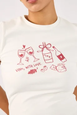 Vino Cap Sleeve Tee White Print
