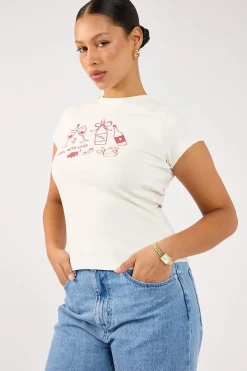 Vino Cap Sleeve Tee White Print