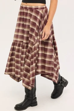 Vintage Check Midi Skirt Brown Print