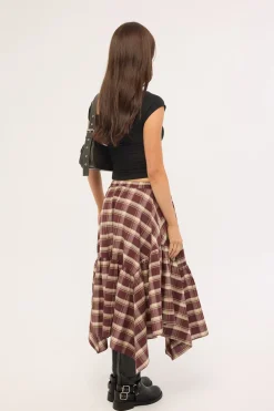 Vintage Check Midi Skirt Brown Print